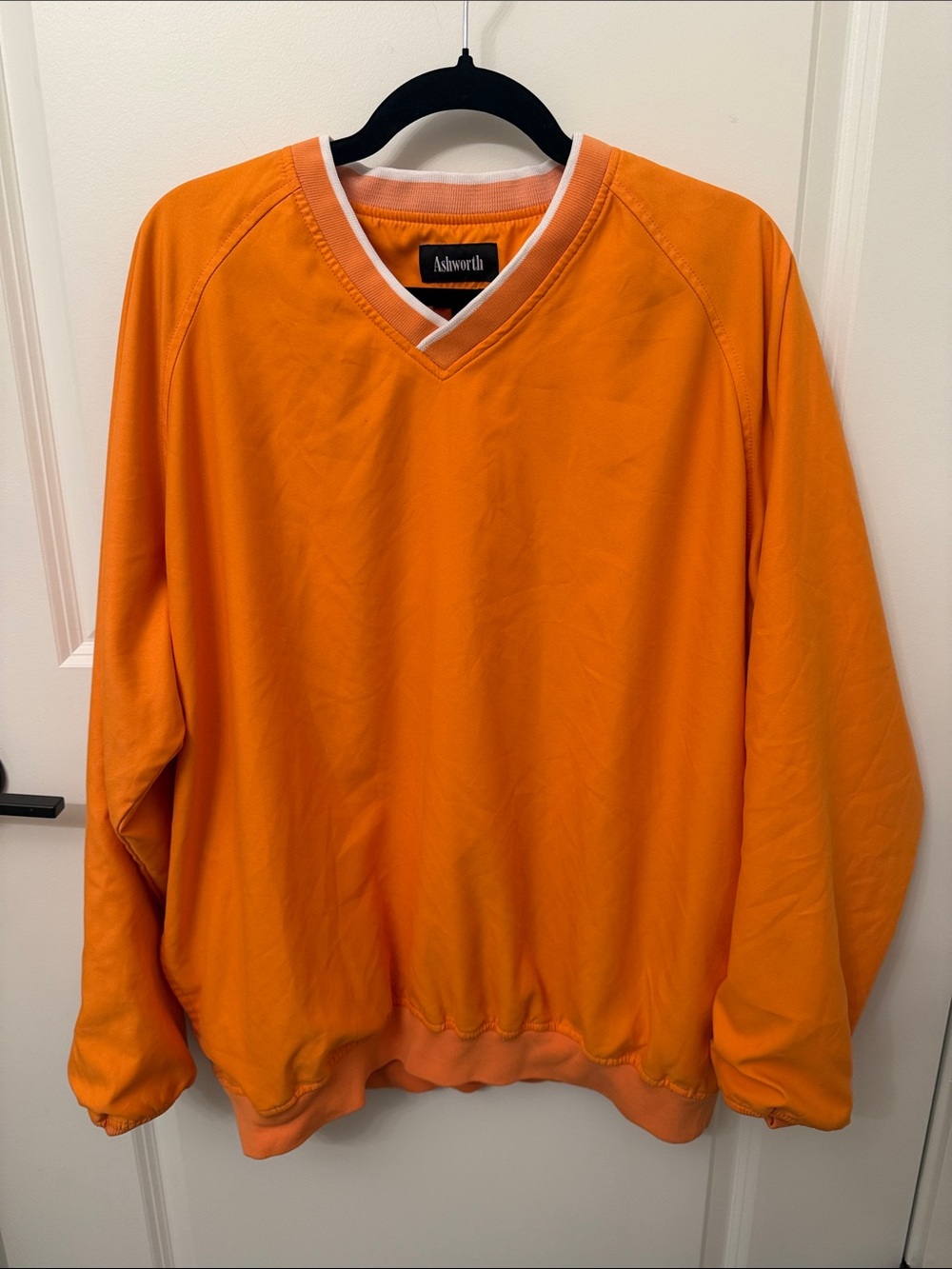 Ashworth Men's V-Neck Sweater in Bright Orange with White Trim